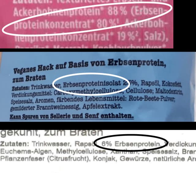 Abb. 2: Bezeichnung Erbsenproteinerzeugnisse im Zutatenverzeichnis