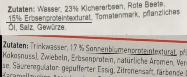Abb. 5: Bezeichnung von Pflanzenprotein-Texturaten im Zutatenverzeichnis